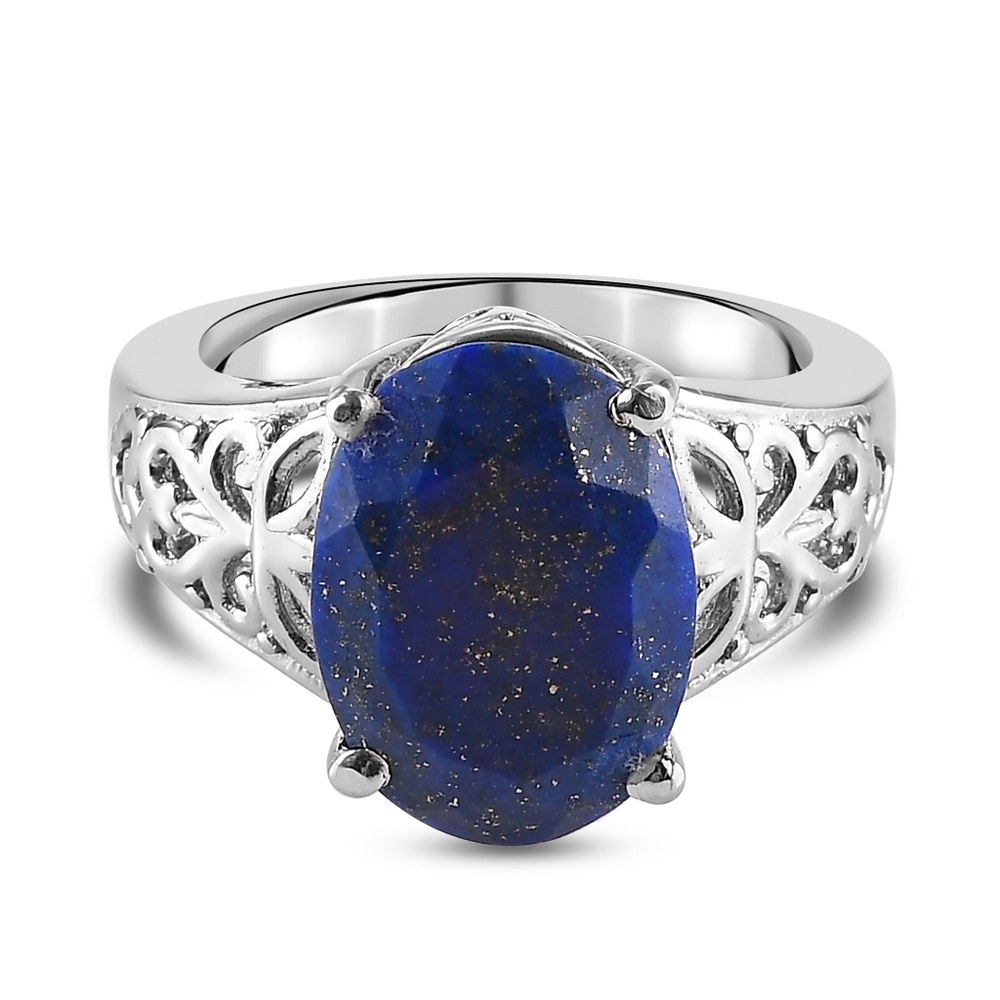 UNISEX STAINLESS STEEL BLUE LAPIS LAZULI SCROLLWORK RING - Picture 1 of 6
